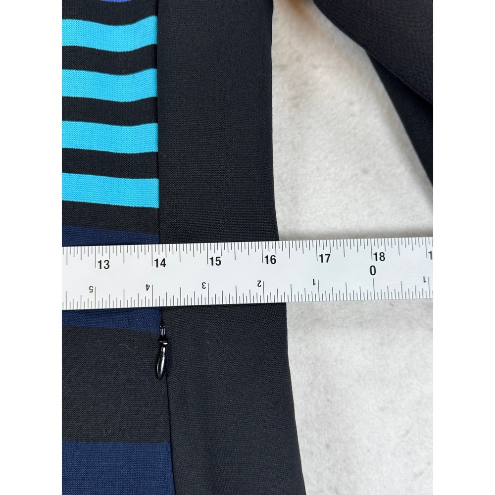 Per Se Blue Black Striped Colorblock Sheath Dress 3/4 Sleeve Pockets Size 8 - Picture 4 of 8